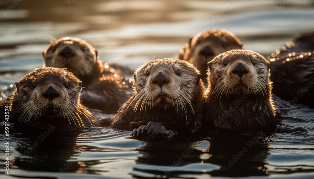 Playful sea lion group swimming in water generated by AI