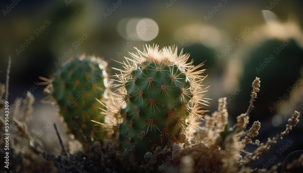 Sharp thorns on green succulent plant outdoors generated by AI