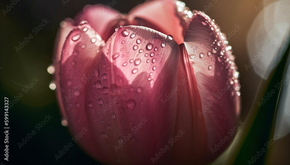 Vibrant tulip blossom, wet with morning dew generated by AI