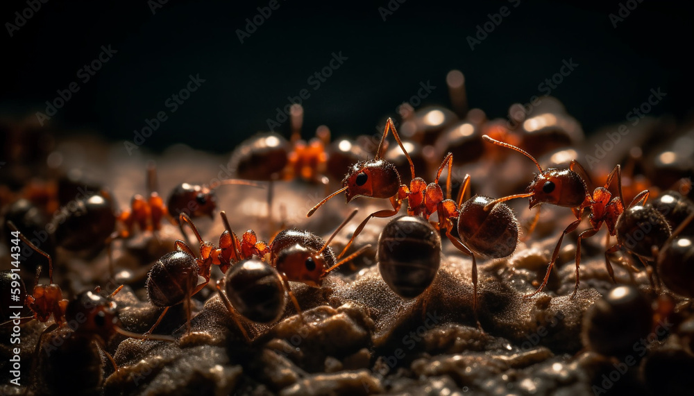 Small ant colony working together on leaf generated by AI