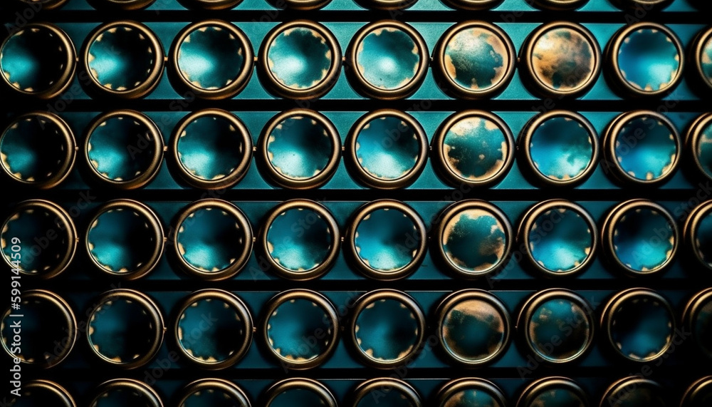 Shiny glass bottles stack in winery cellar generated by AI