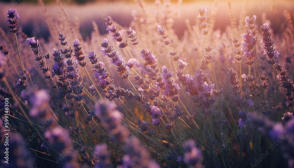 Sunset meadow showcases purple wildflower beauty in nature generated by AI