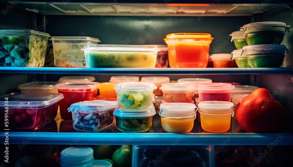 Vibrant colors of fruit in plastic container generated by AI