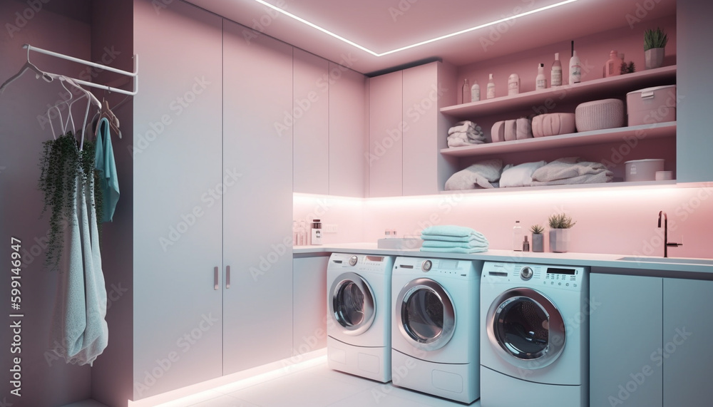 Clean laundry on shelf, modern domestic life generated by AI