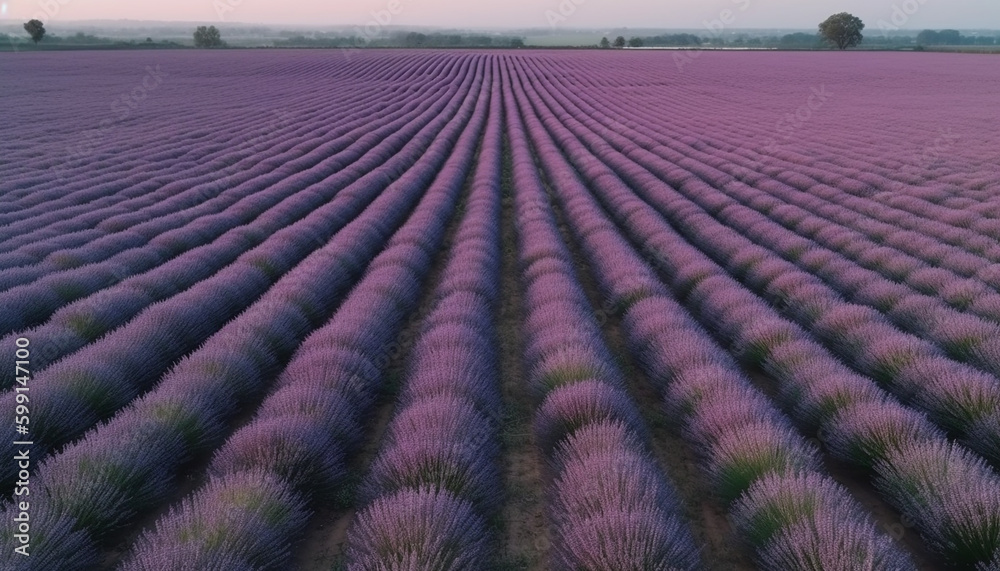 Scented flower heads in abundance at dusk generated by AI