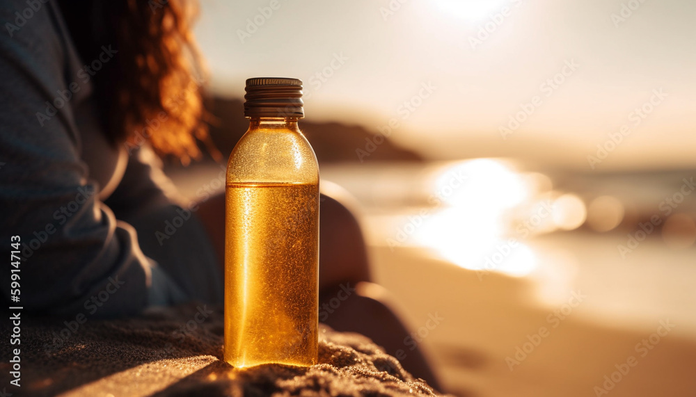 One woman holding bottle enjoys refreshing drink generated by AI