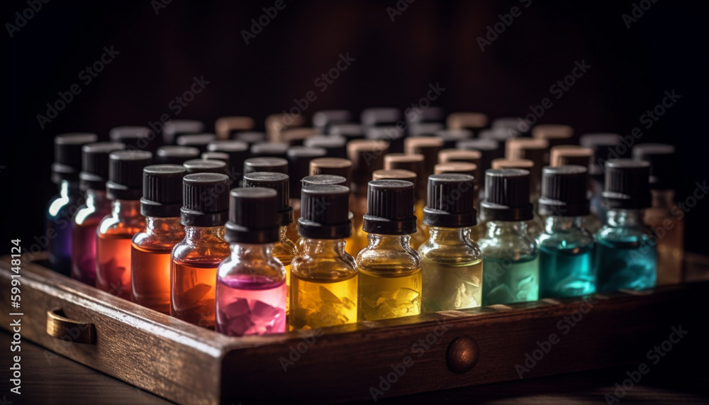 Organic aromatherapy oil bottle for relaxation therapy generated by AI