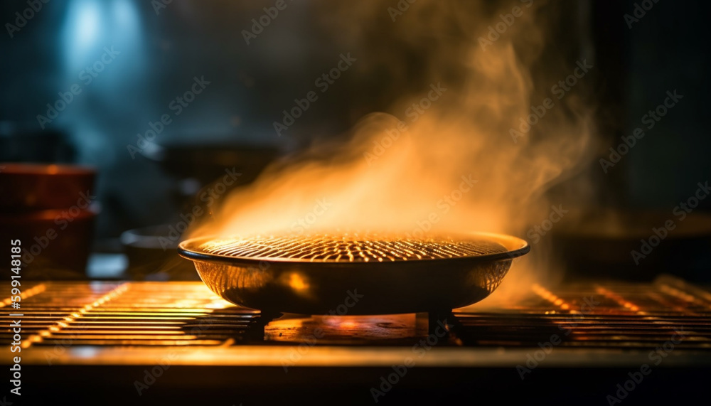 Gourmet grilled meat on hot barbecue grill generated by AI