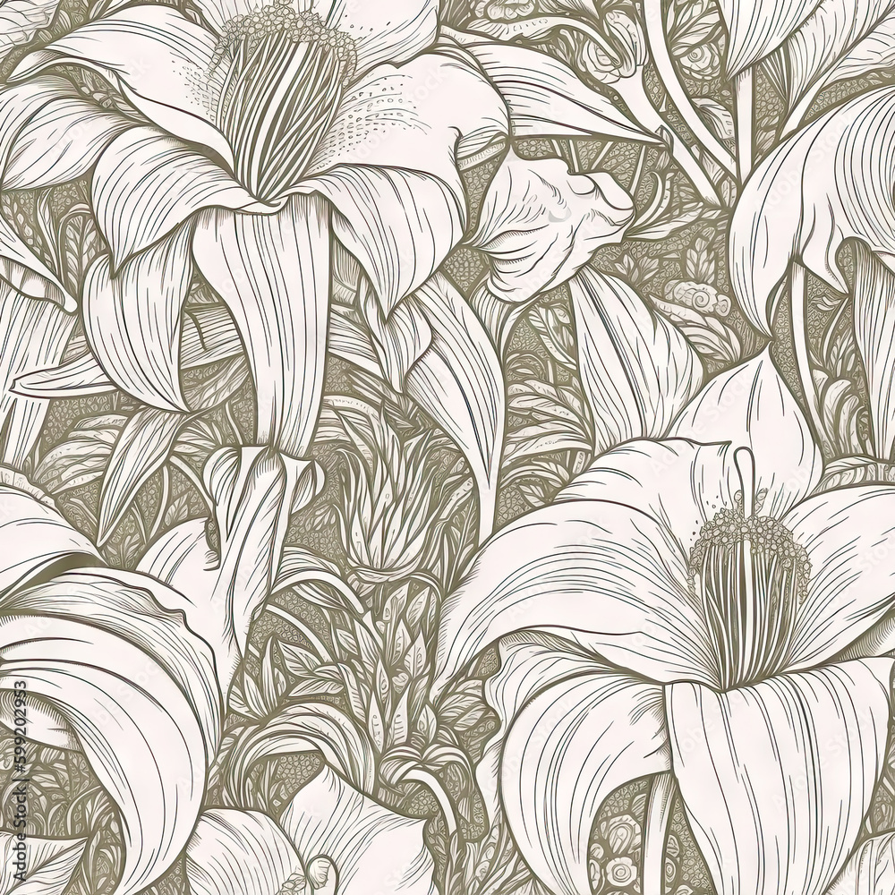 Lily flower seamless pattern. Floral seamless background. Generative AI