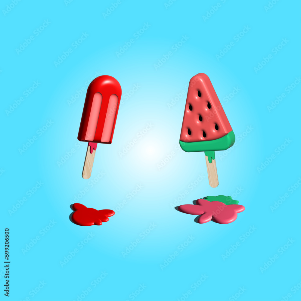 Cherry and Watermelon Popsicle melting Ice cream vector image