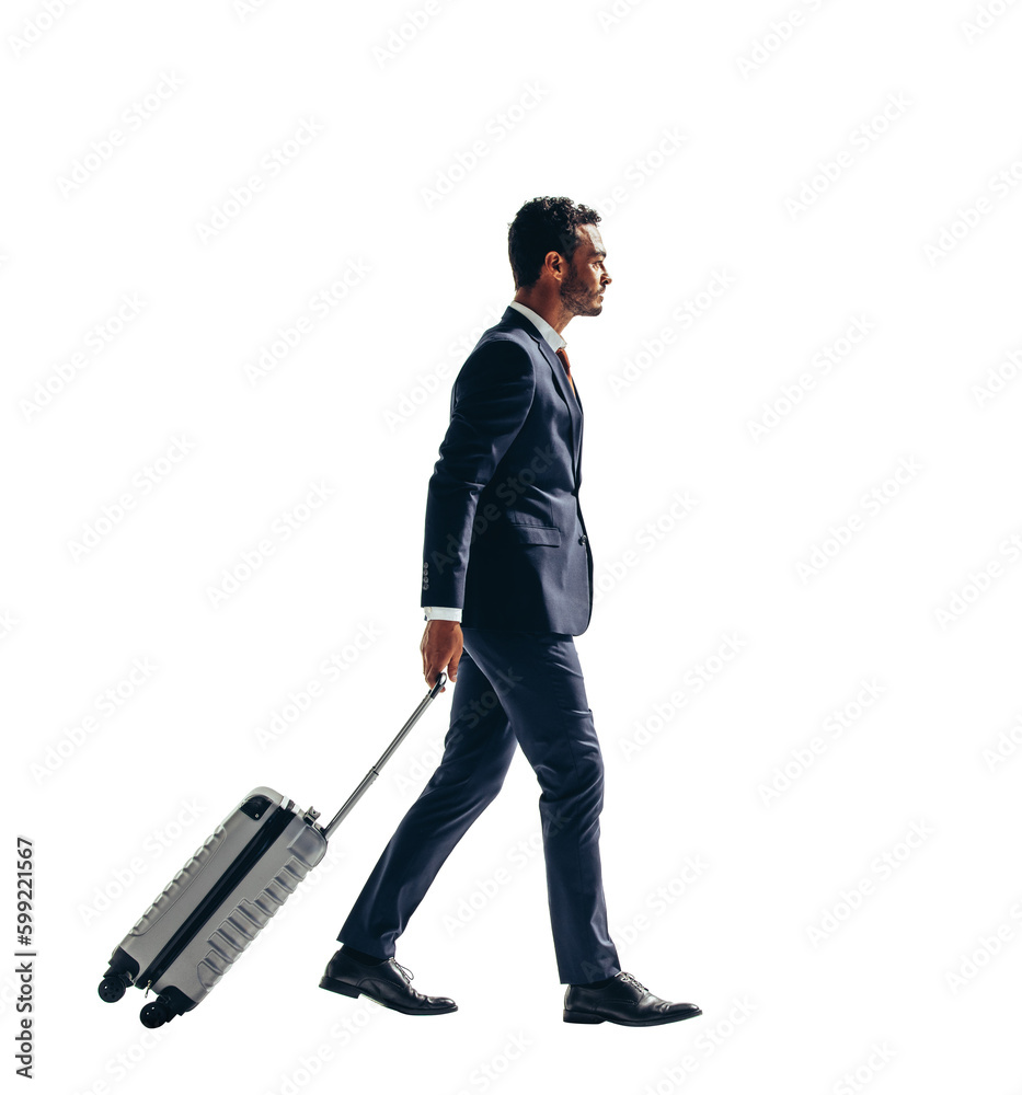 Travelling business man isolated on a transparent background