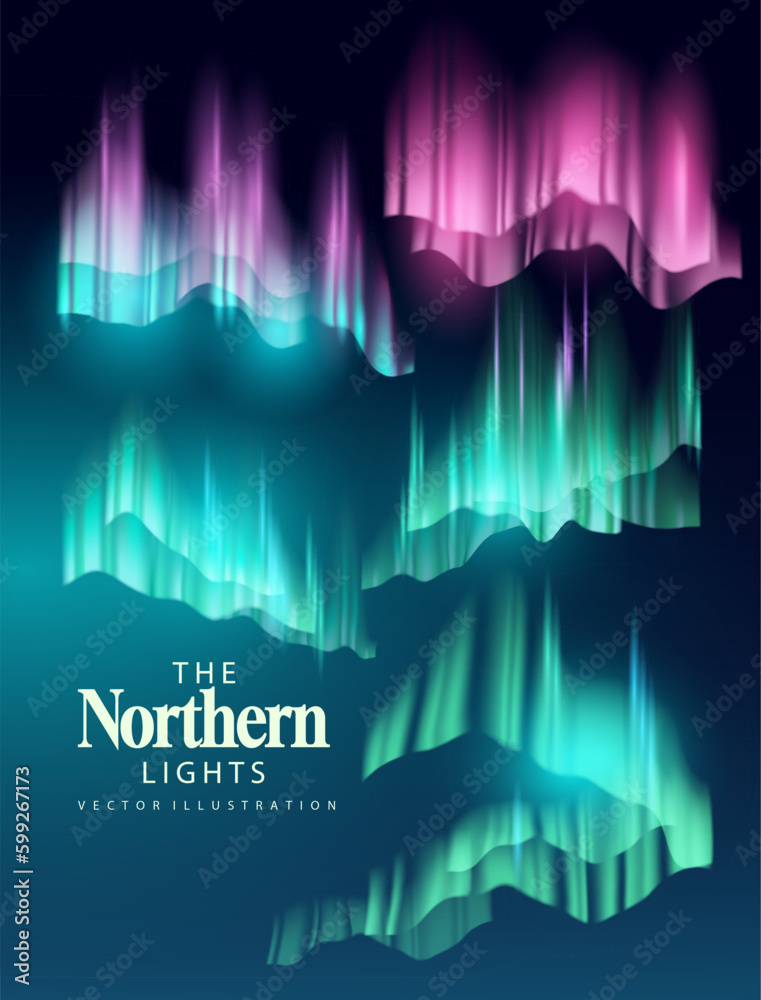 The northern lights, aurora borealis, vector night sky set. A collection of various transparent effe