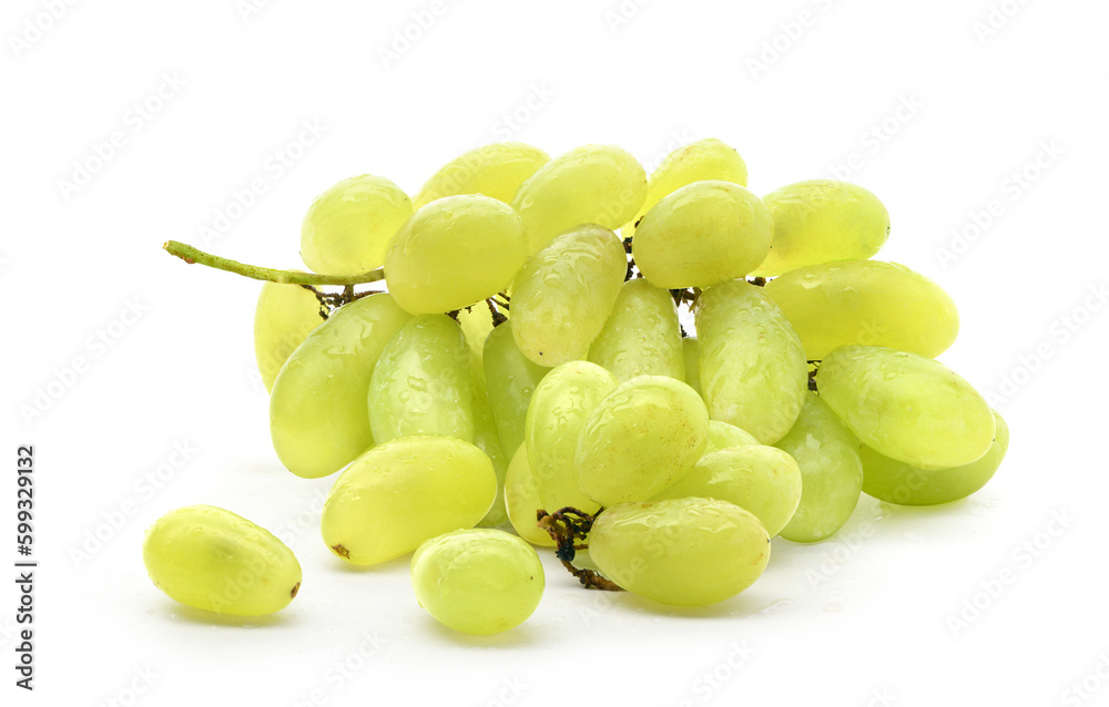 Green grape with water droplets isolated on white background.