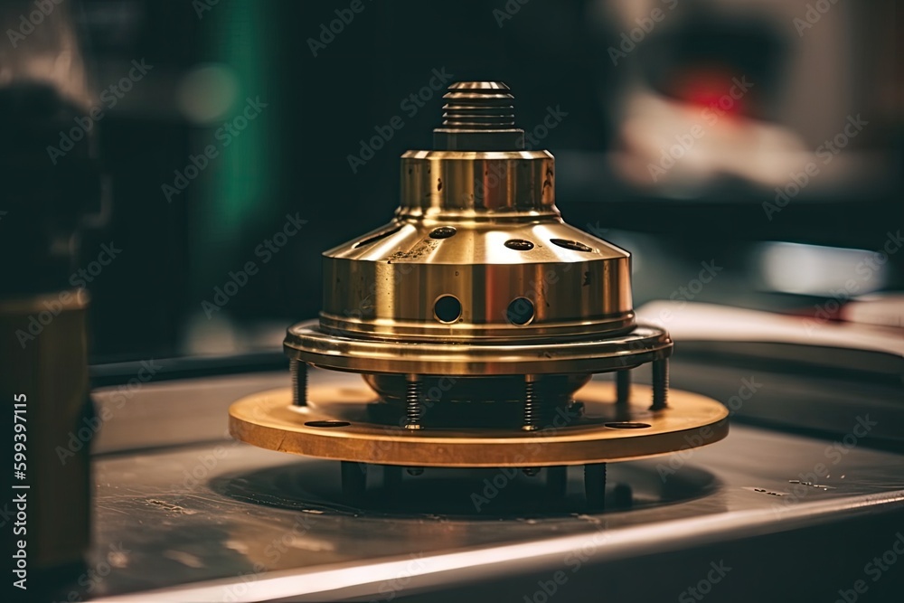 detailed close-up of a metallic object sitting on a wooden table Generative AI