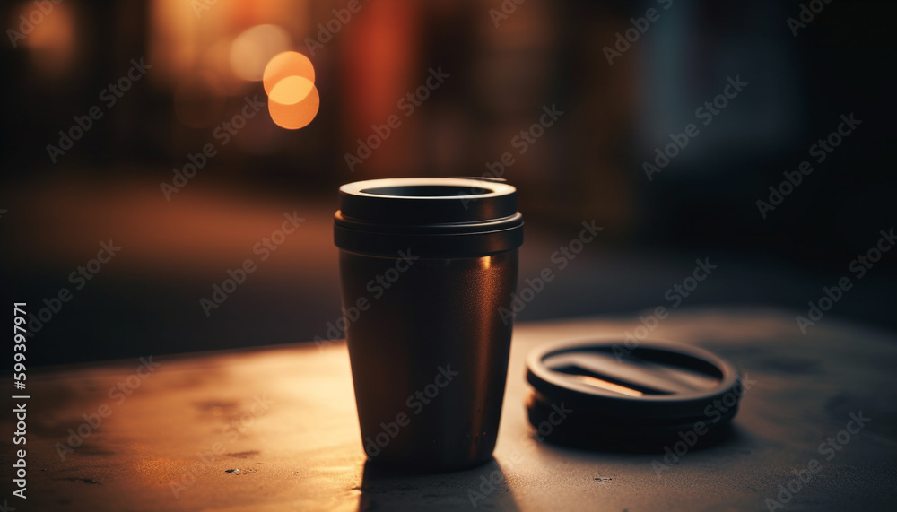 Hot drink on wooden table, perfect relaxation generated by AI