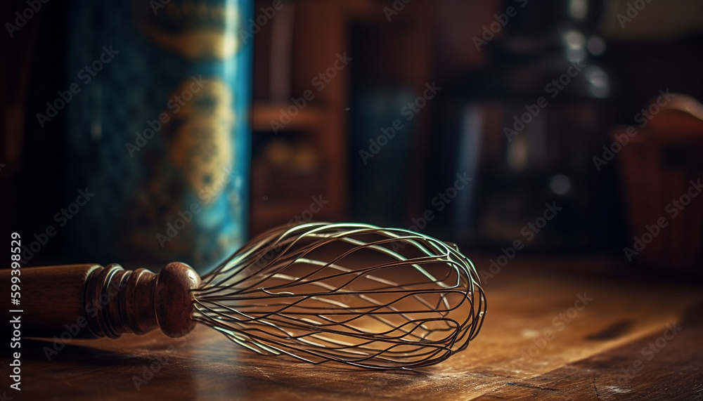 Whisking flour for homemade rustic bread dough generated by AI