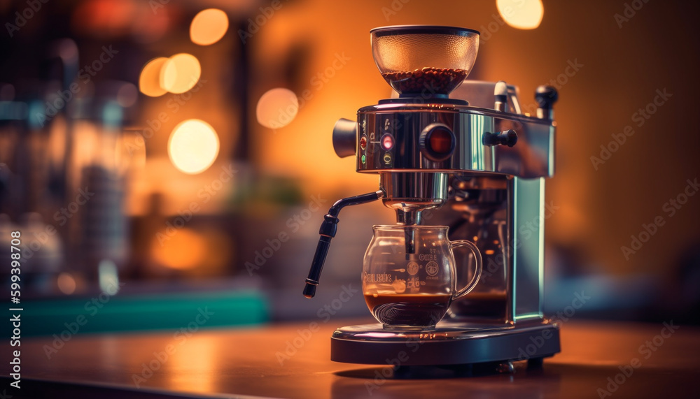 Freshly brewed cappuccino in a cozy coffee maker generated by AI