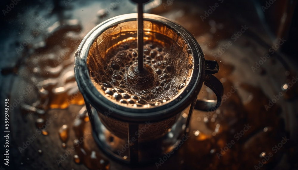 Steam rises from hot coffee on table generated by AI