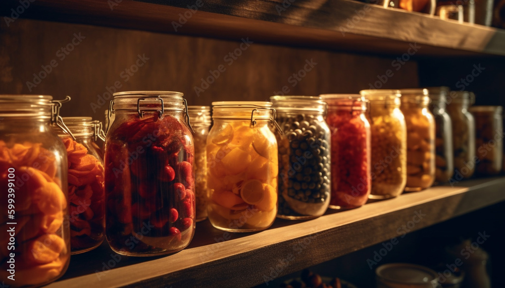 Healthy vegetarian snack jar with pickled vegetables generated by AI