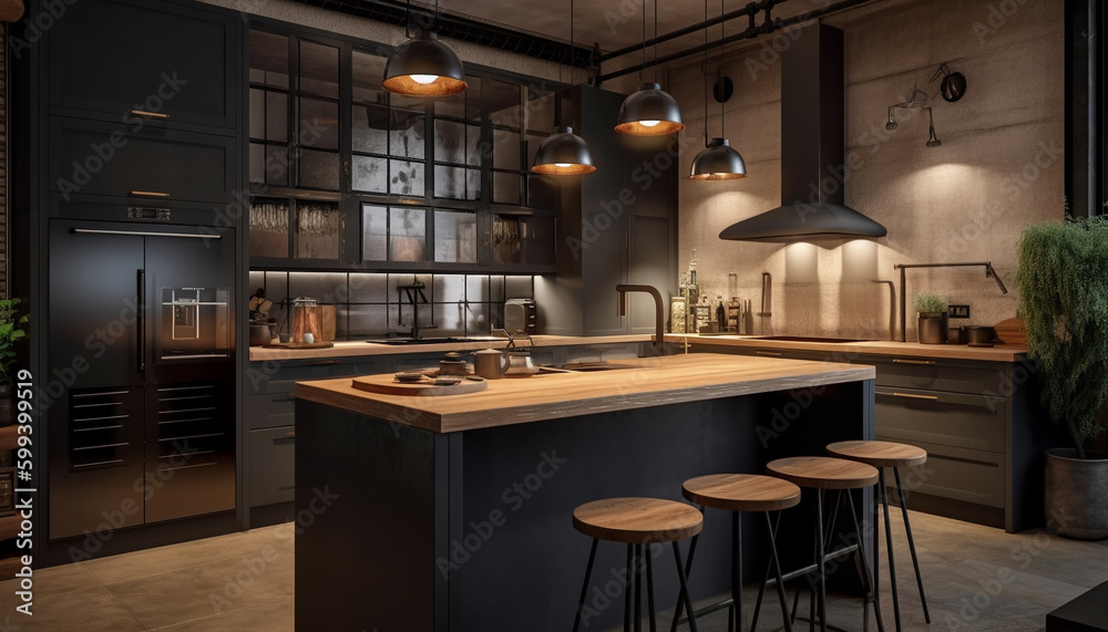 Luxury kitchen island with marble and stainless steel generated by AI