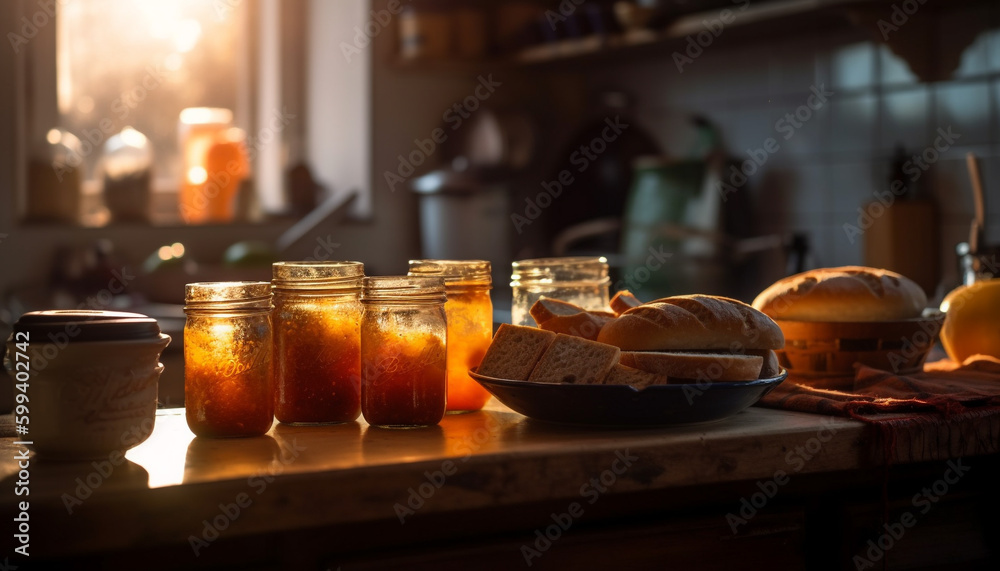 Freshly grilled sandwich on rustic wooden table generated by AI