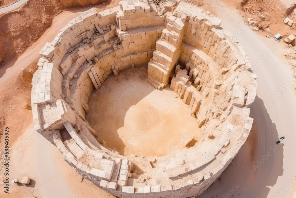 an Ancient Stone Structure in the Desert from an Aerial View Generative AI