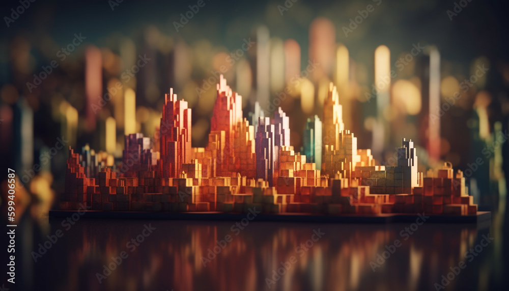 City skyline glows with abstract, modern patterns generated by AI