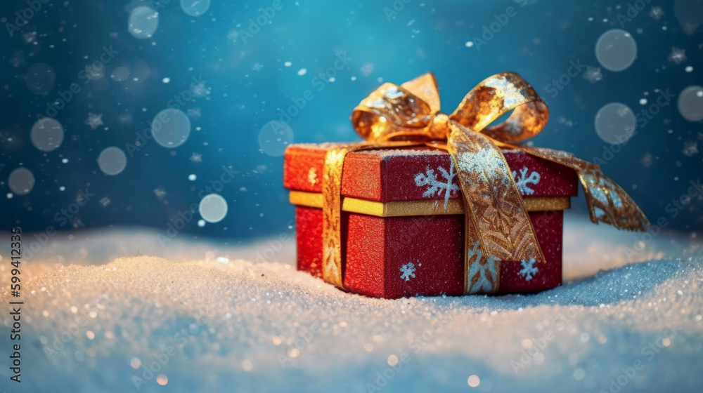 Merry Christmas background with gift box. Illustration AI Generative.