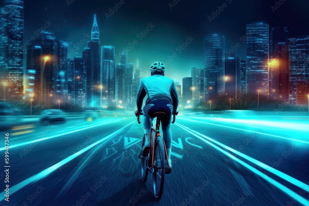 Sportsman rides a bicycle, Illustration AI Generative.