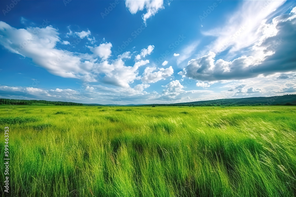 Green Farm Skyline Under Blue Sky and White Clouds