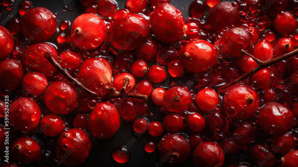 Fresh ripe barberries with water drops background. Berries backdrop. Generative AI