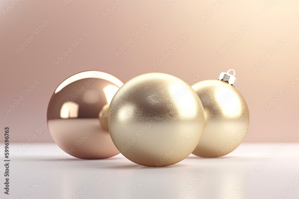 Three metallic ornaments in gold and silver colors Generative AI