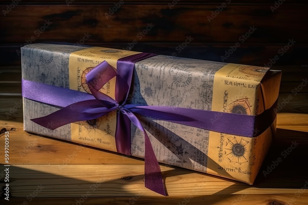 beautifully wrapped gift box with a luxurious purple ribbon Generative AI