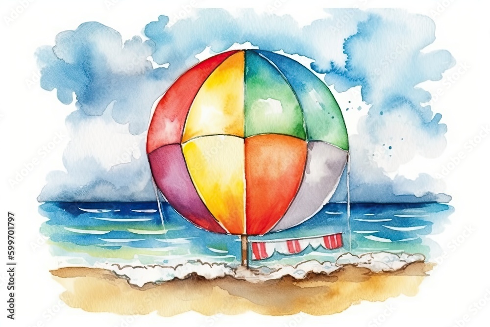 tranquil sailboat resting on the sandy beach, captured in a watercolor painting Generative AI