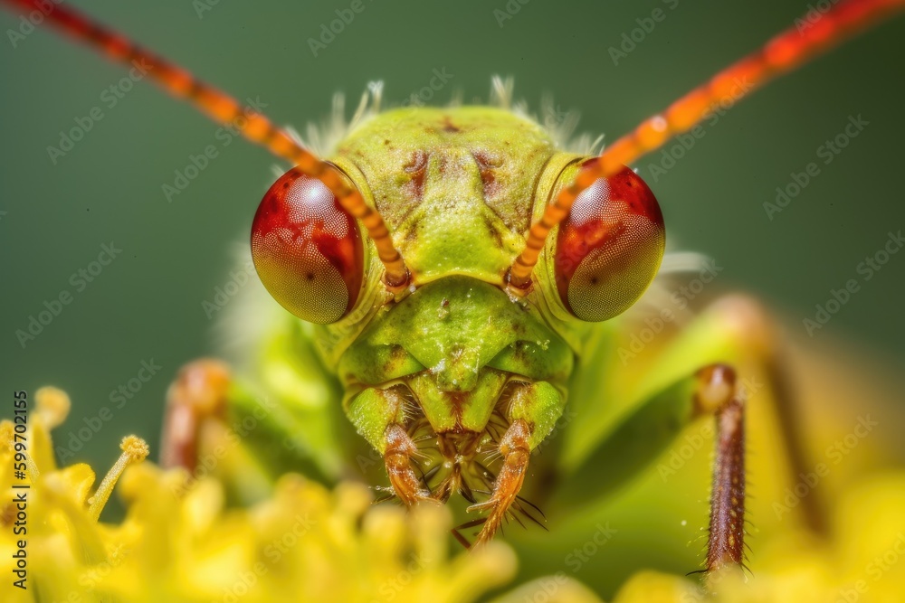 macro shot of an insect perched on a vibrant flower Generative AI