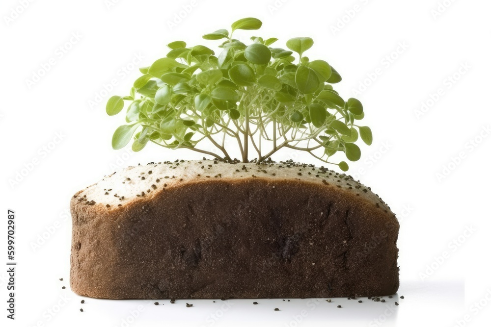 bread slice with a sprouting plant on top Generative AI