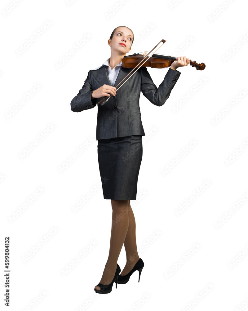 Young businesswoman playing the violin