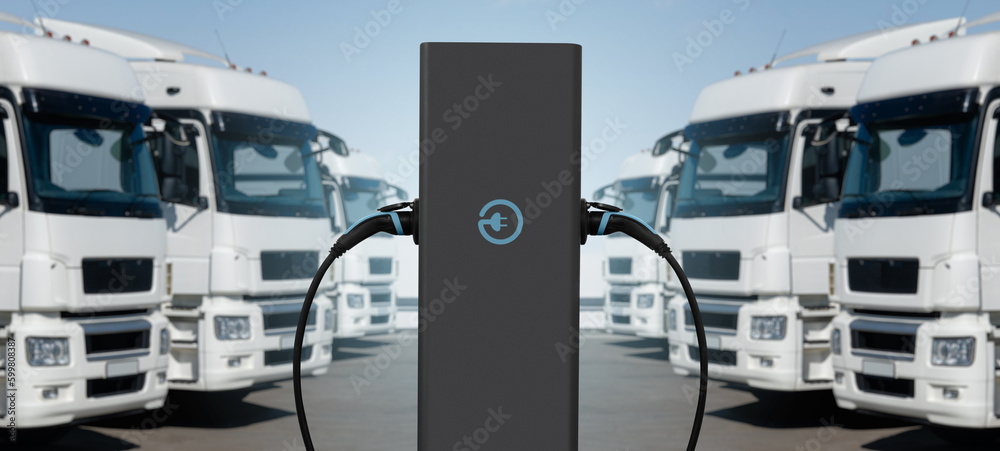 Electric trucks with charging station. Concept	