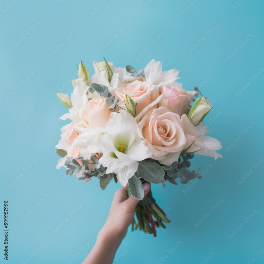 Cute wedding bouquet. Illustration AI Generative.