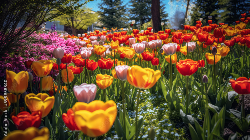 Colorful spring garden. Illustration AI Generative.