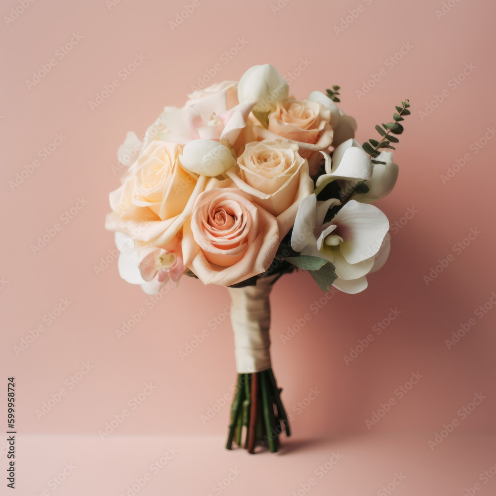 Cute wedding bouquet. Illustration AI Generative.