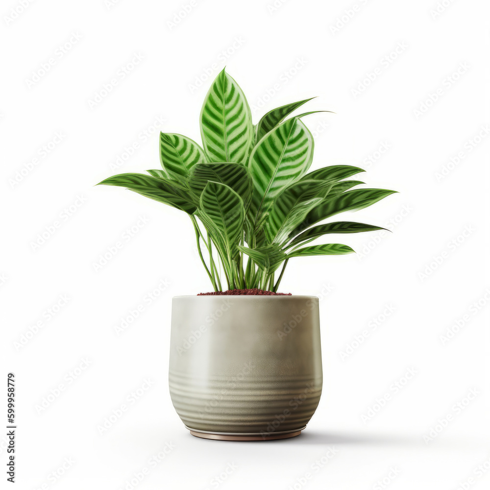 Green domestic plant in flowerpot. Illustration AI Generative.