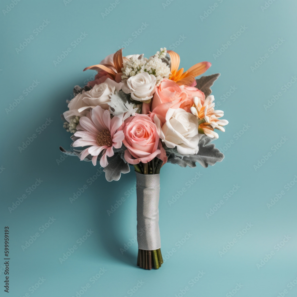 Cute wedding bouquet. Illustration AI Generative.