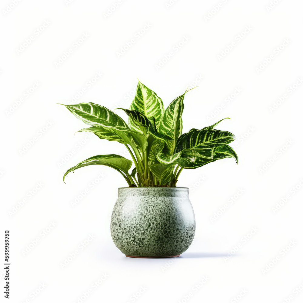 Green domestic plant in flowerpot. Illustration AI Generative.