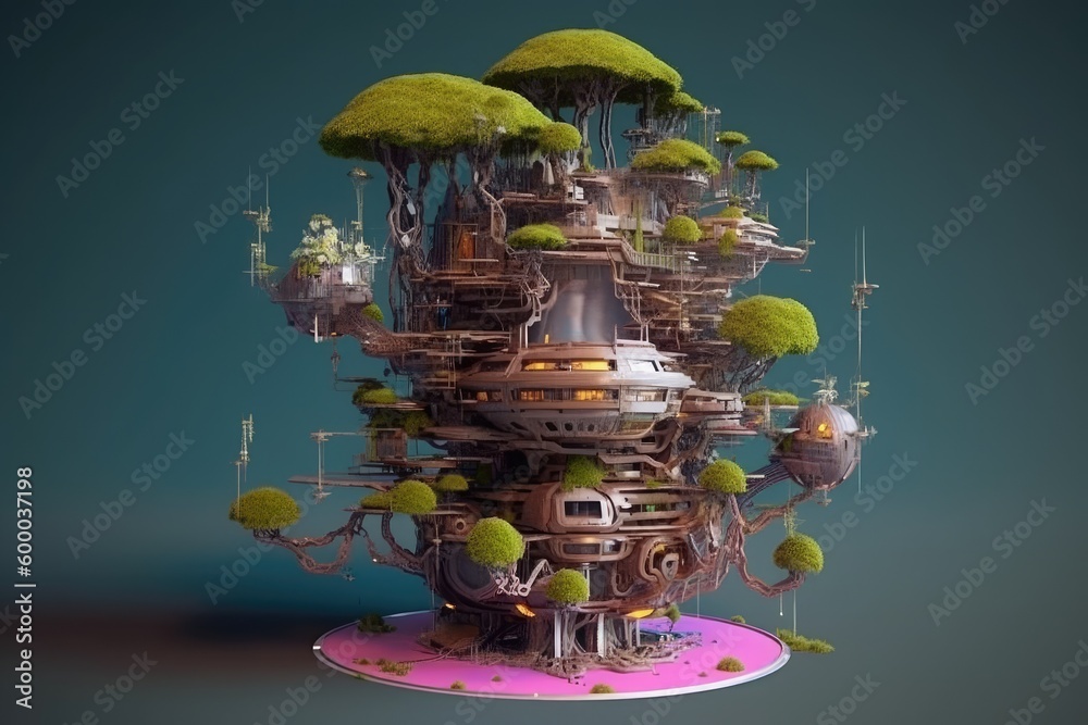 treehouse surrounded by a lush forest Generative AI