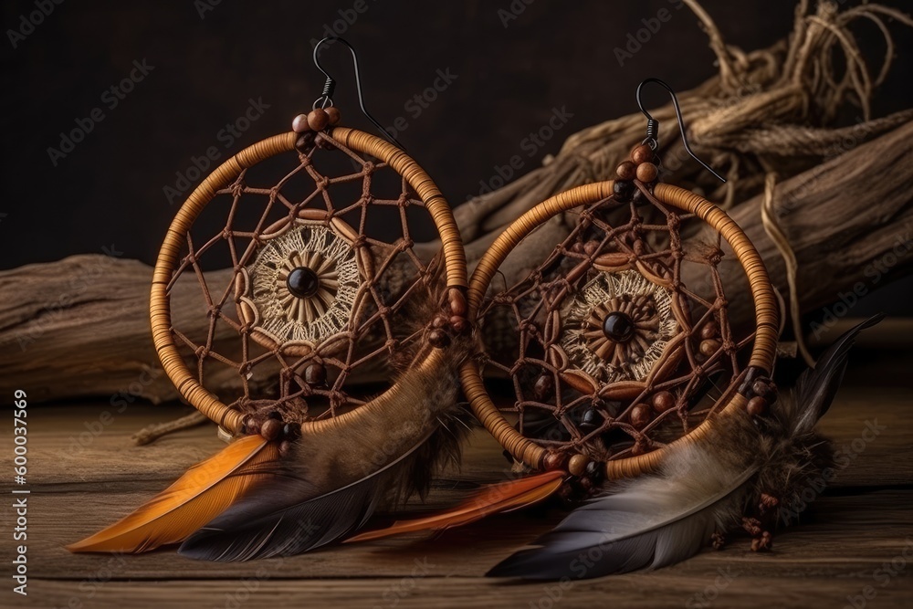 two dream catchers in brown and white colors Generative AI