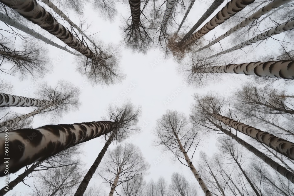 majestic forest with tall trees reaching towards the sky Generative AI