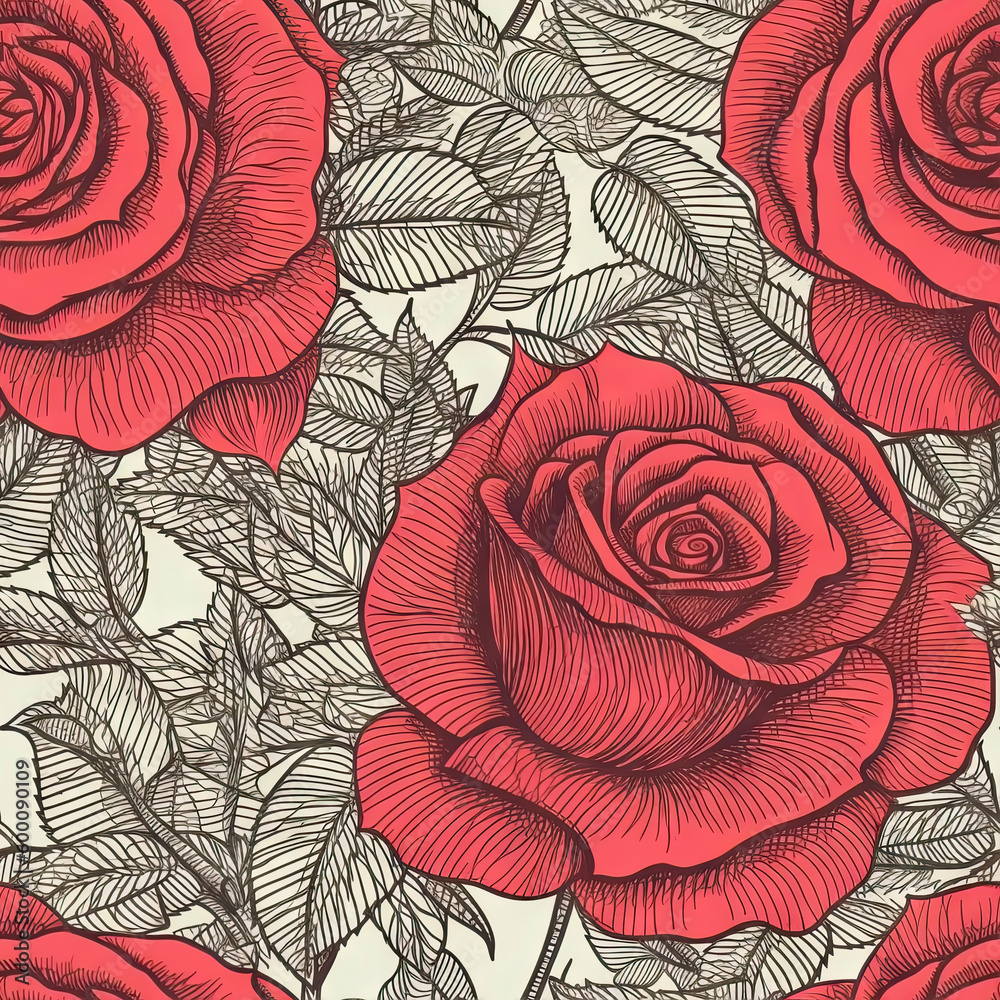 Rose flower seamless pattern. Floral seamless background. Generative AI