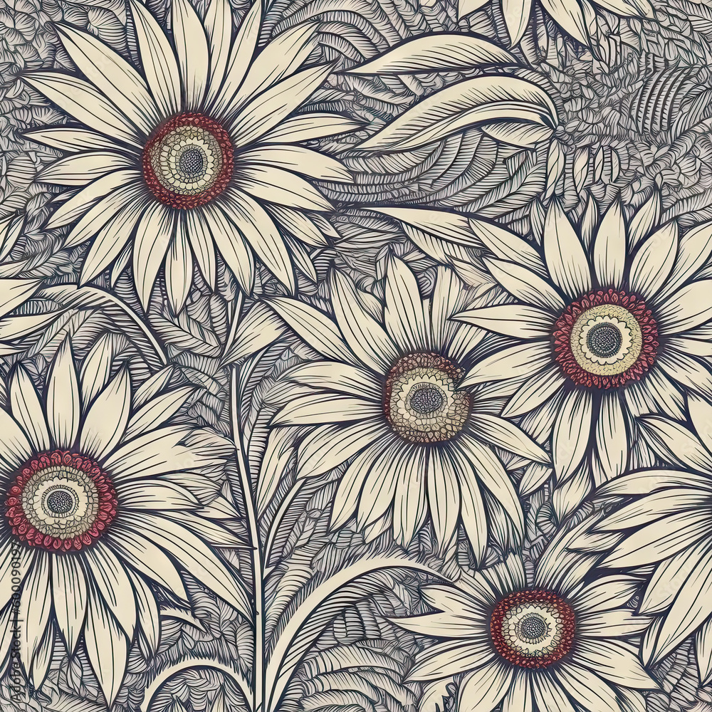 Gerbera flower seamless pattern. Floral seamless background. Generative AI