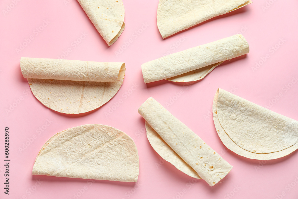 Thin lavash on pink background